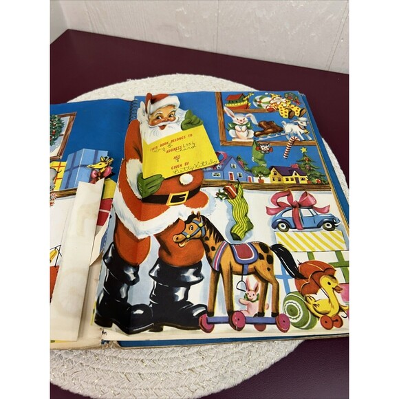 Santa's Workshop Vintage Christmas Pop Up Book White Plains Greeting Card 1951 - Picture 4 of 13